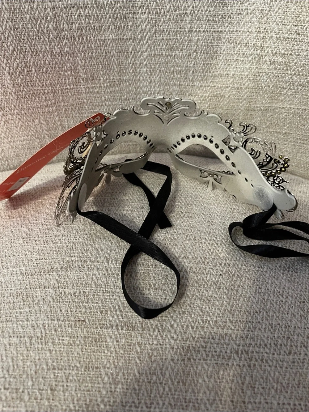 Dancing Queen Black and Silver Filigree Masquerade Mask with Rhinestones